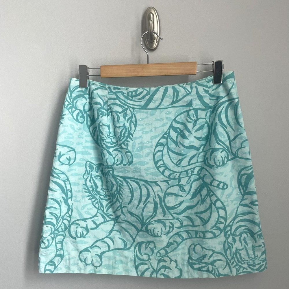 Lilly Pulitzer Skirt Size 14 Teal Vintage Tiger Print Blue Resort Cruise Golf
